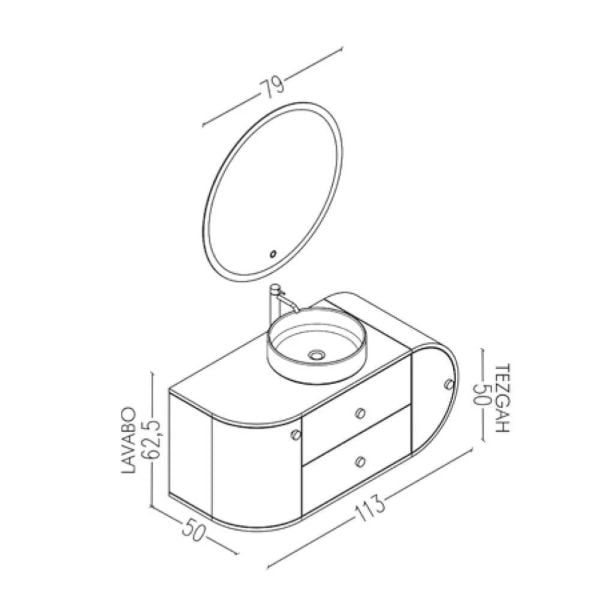 Aquanil  Fantasia 115 cm Beyaz Beyaz Lavabolu Banyo Dolabı