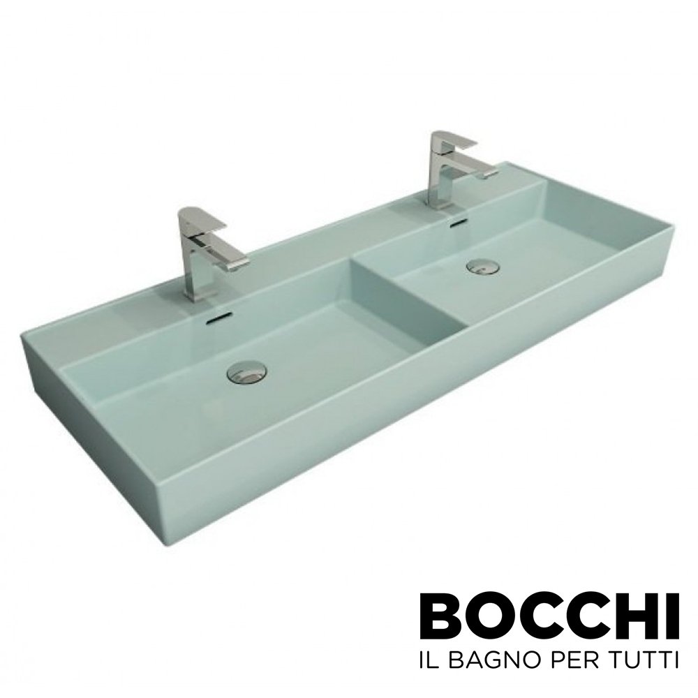 BOCCHI Milano Çift Gözlü Lavabo 120 cm Mat Buz Mavisi