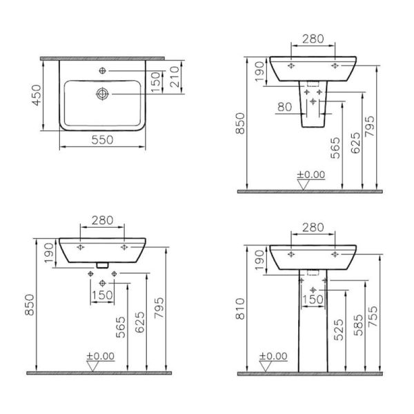 VitrA İntegra 55 cm Beyaz Kare Çanak Lavabo