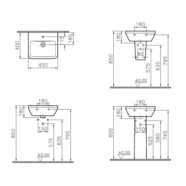 VitrA İntegra 45 cm Beyaz Kare Çanak Lavabo