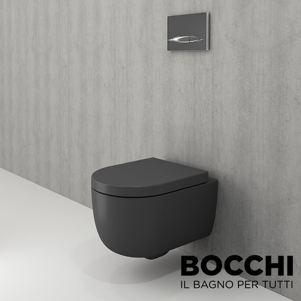 BOCCHI V-Tondo Rimless Asma Klozet Kısa Mat Antrasit Klozet Kapağı Dahil