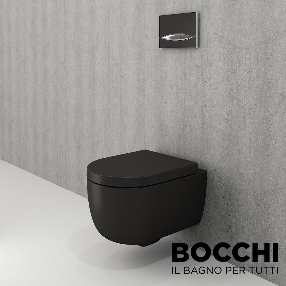 BOCCHI V-Tondo Rimless Asma Klozet Kısa Mat Siyah Klozet Kapağı Dahil