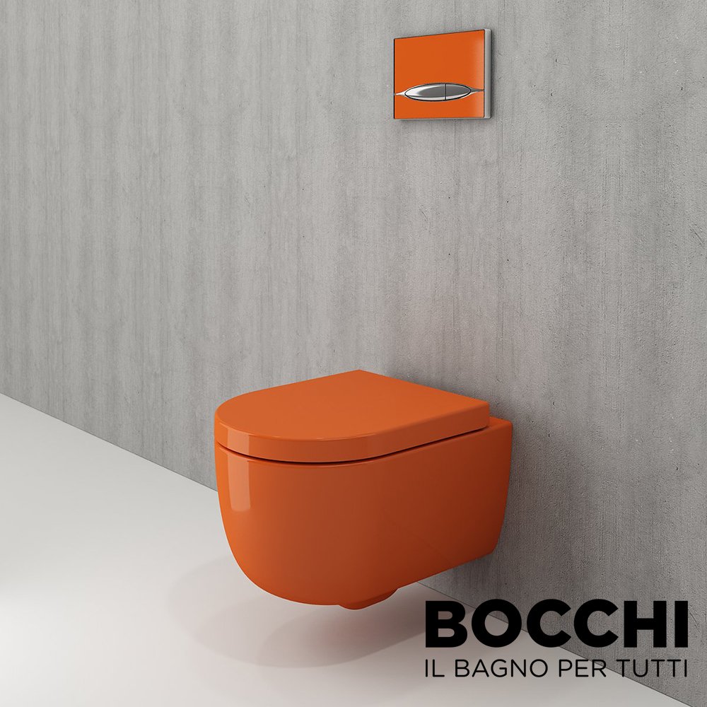BOCCHI V-Tondo Rimless Asma Klozet Kısa Parlak Turuncu Klozet Kapağı Dahil