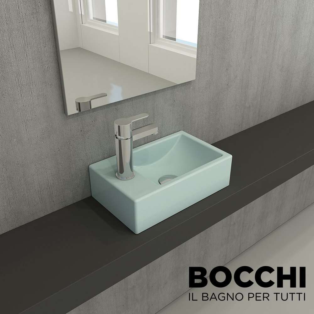 BOCCHİ Milano Dar Sol Lavabo 37 cm Mat Buz Mavisi