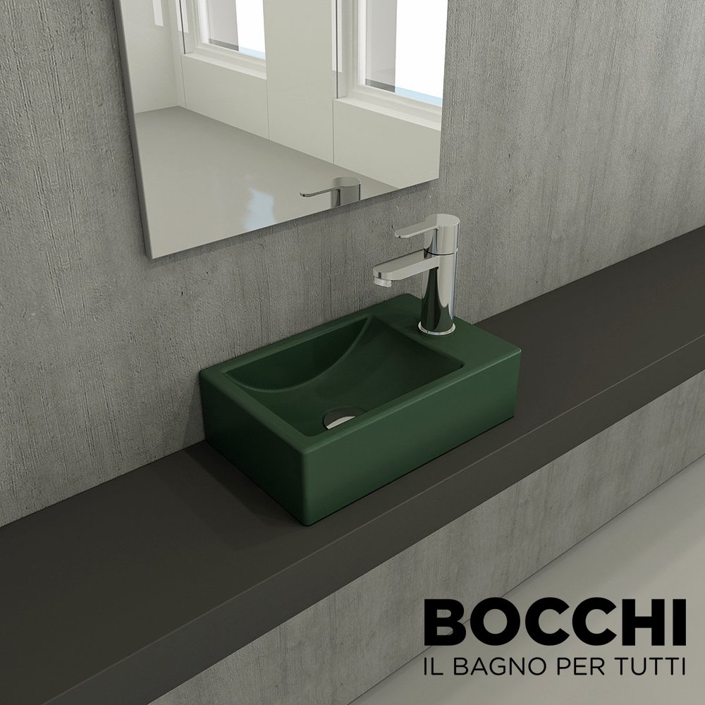 BOCCHİ Milano Dar Sağ Lavabo 37 cm Mat Yeşil