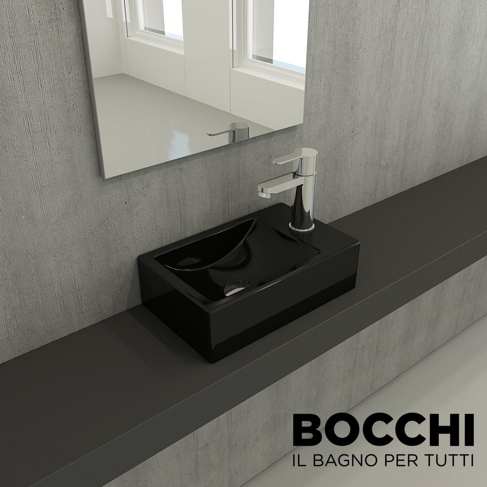 BOCCHİ Milano Dar Sağ Lavabo 37 cm Parlak Siyah