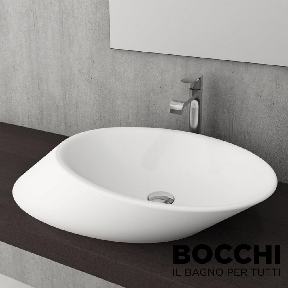 BOCCHİ Vessel Yatay Çanak Lavabo 72 cm Mat Beyaz