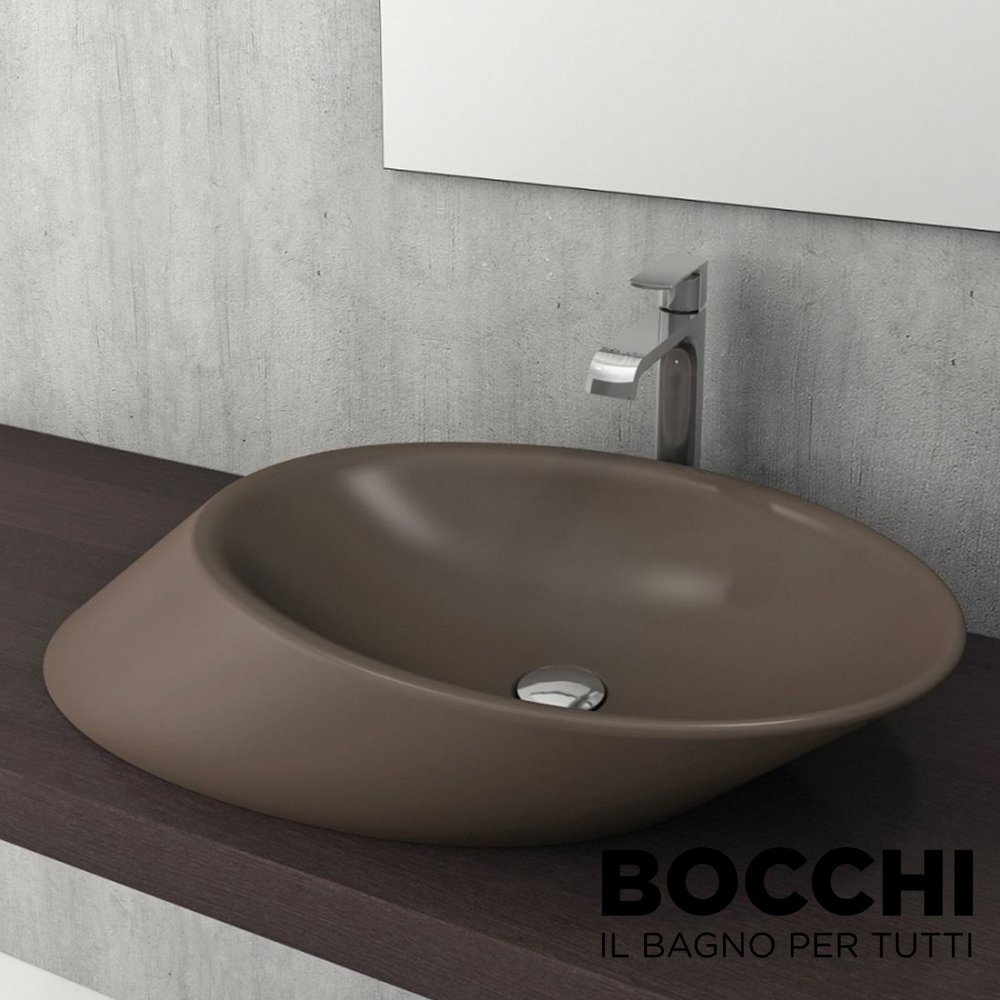 BOCCHİ Vessel Yatay Çanak Lavabo 72 cm Mat Kahve