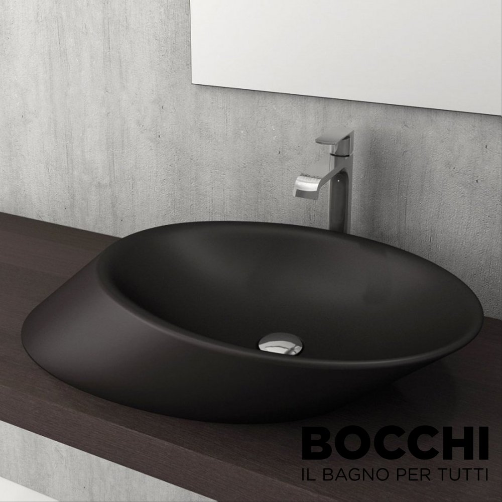 BOCCHİ Vessel Yatay Çanak Lavabo 72 cm Mat Siyah