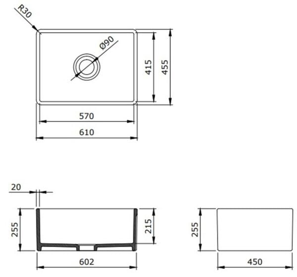BOCCHİ Lavello Dekorlu Mutfak Eviyesi 60 cm Parlak Beyaz