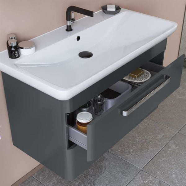 Orka Rose 100 cm Parlak Gri Banyo Dolabı