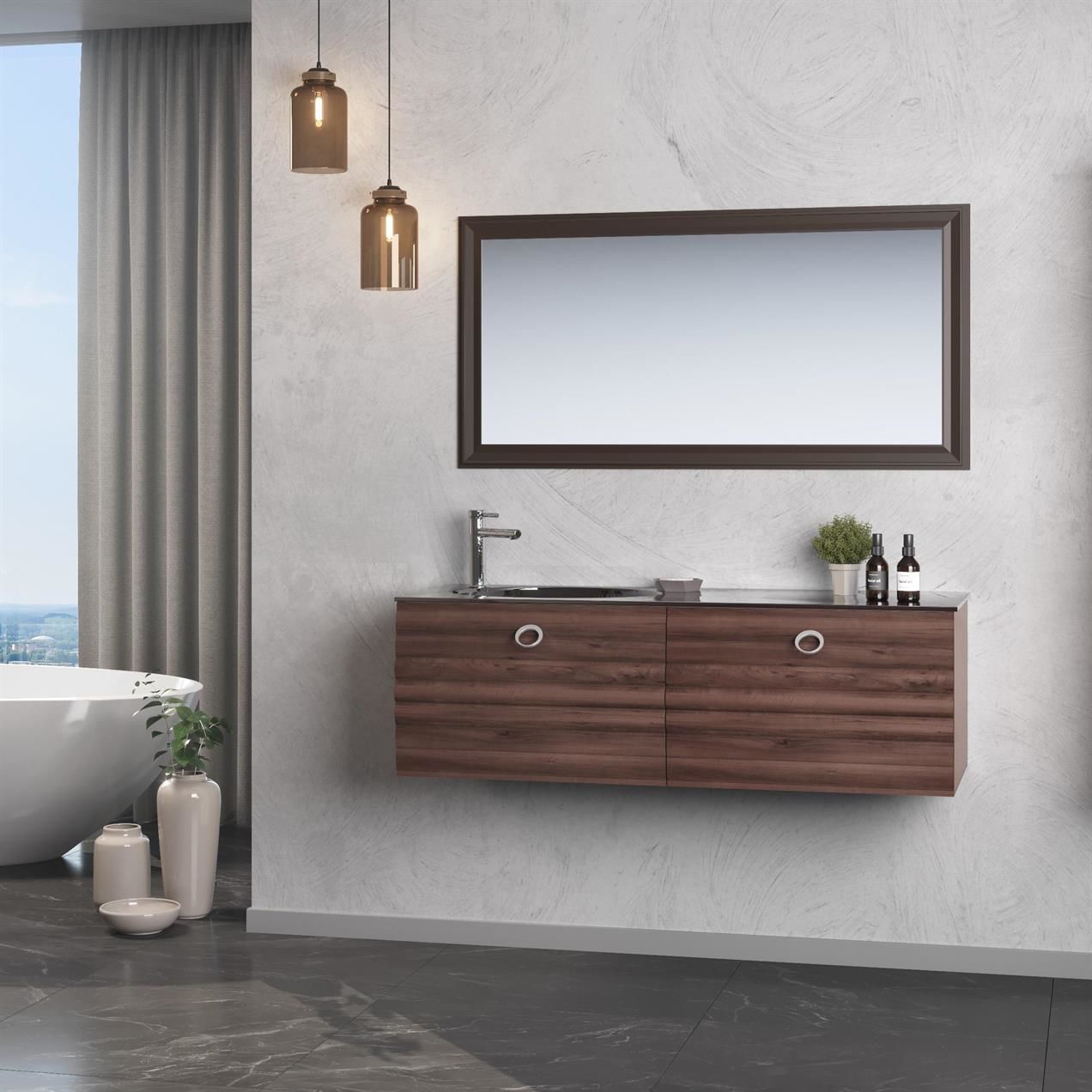 Orka Anzer 120 cm Ceviz Banyo Dolabı