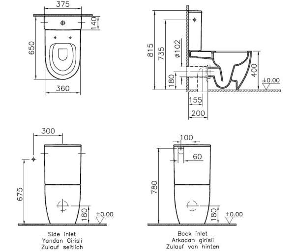 Vitra Sento Rim-ex Kanalsız Duvara  Dayalı Klozet - Rezervuar Seti