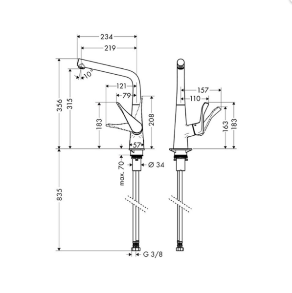 Hansgrohe Metris El Duşlu Eviye Bataryası