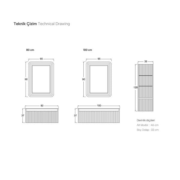 Shower Petra 100 cm Antrasit Banyo Dolabı