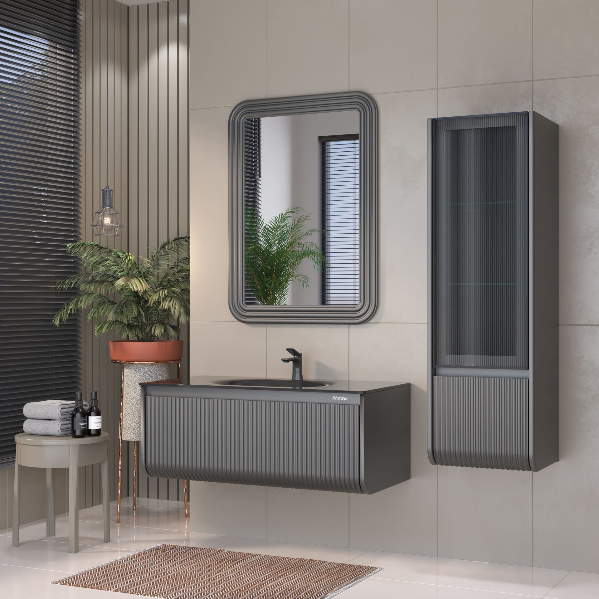 Shower Petra 100 cm Antrasit Banyo Dolabı