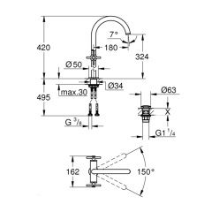 Grohe Atrio Yüksek Tip Lavabo Bataryası 1/2 XL-Boyut