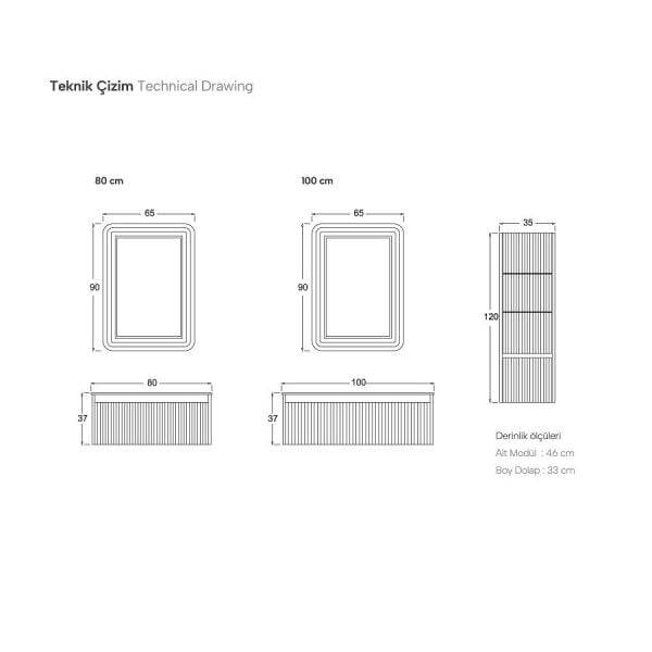 Shower Petra 80 cm Antrasit Banyo Dolabı