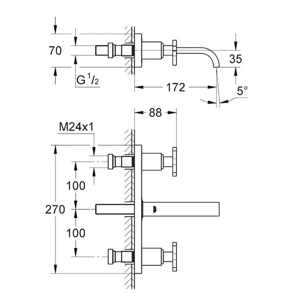 Hansgrohe Axor Citterio Duvardan Ankastre Lavabo Bataryası
