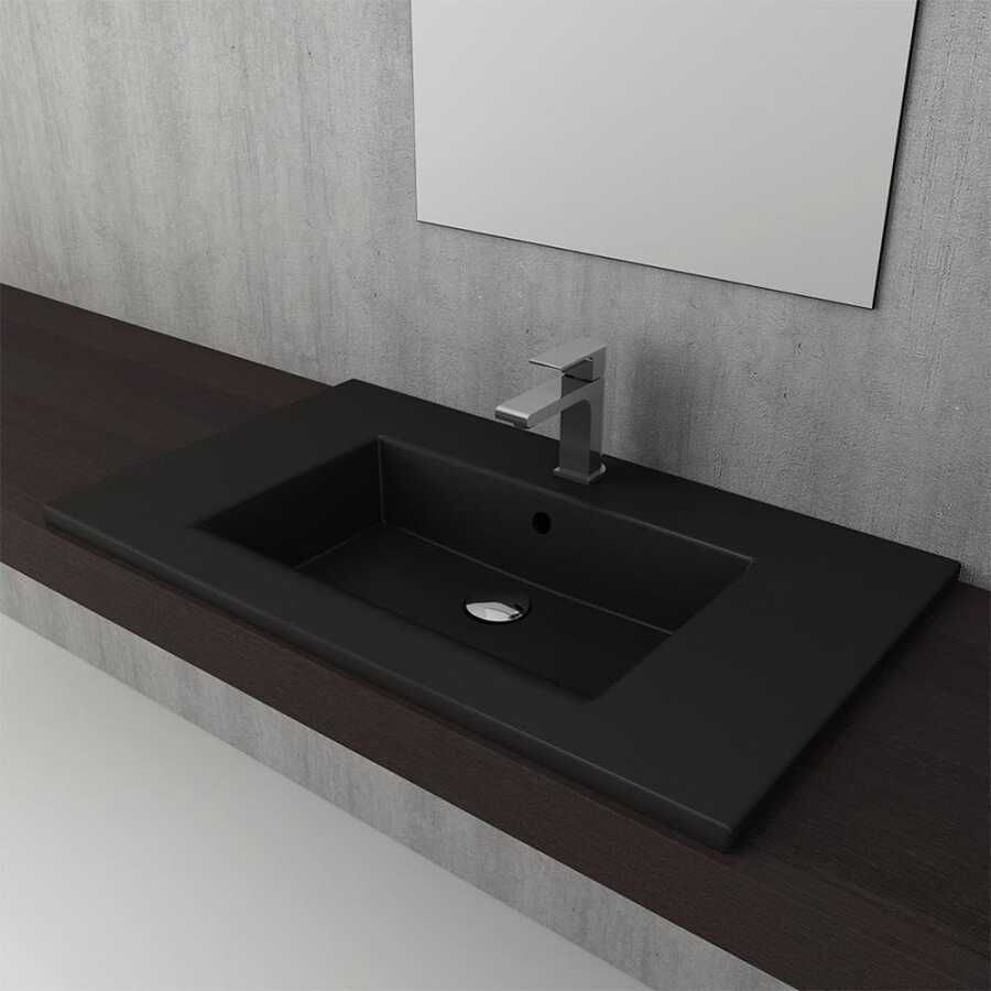 BOCCHI Milano Etajerli Lavabo 80 cm Mat Siyah