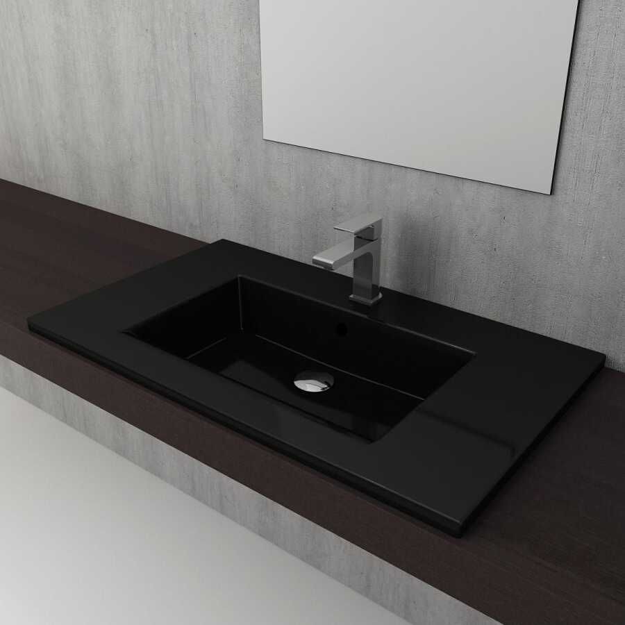 BOCCHI Milano Etajerli Lavabo 80 cm Parlak Siyah