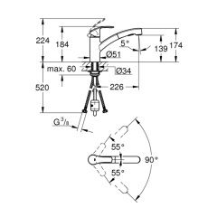 Grohe Eurosmart Spiralli Eviye Bataryası, 30305000