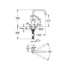Grohe Eurodisc Cosmopolitan Eviye Bataryası U-Çıkışlı