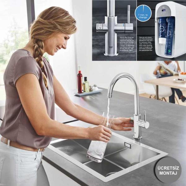 Grohe Blue Home Arıtmalı İçme Suyu ve Soda Yapan Eviye Bataryası