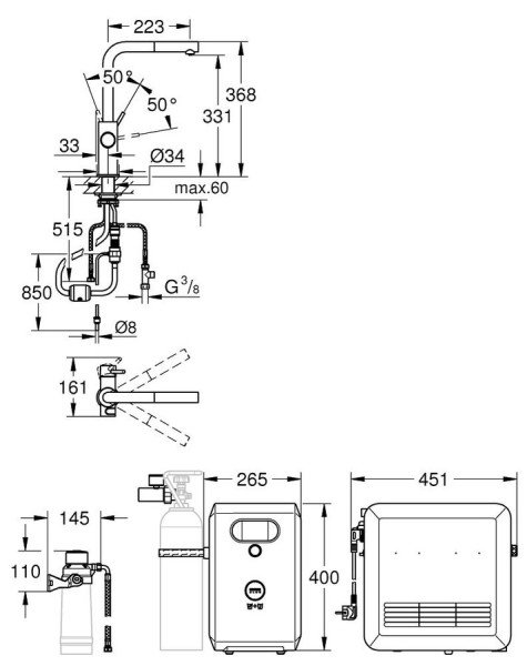 Grohe Blue Professional L-Çıkışlı Pull-Out Eviye Bataryası