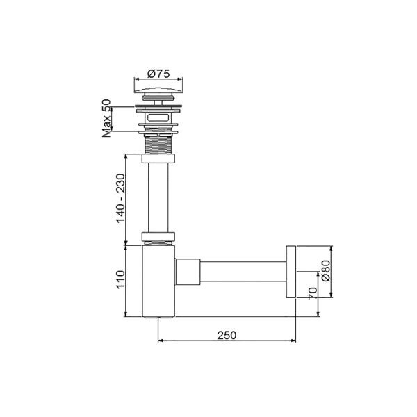 NEWARC Corner Lavabo Sifonu (Krom-Basmalı-Delikli)