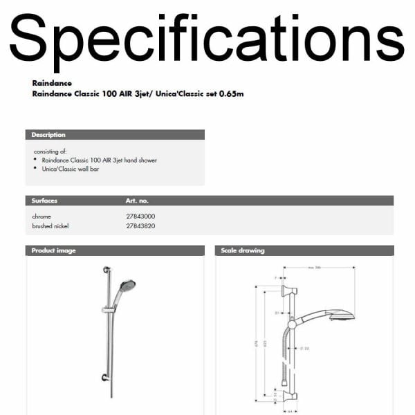 Hansgrohe Raindance Classic 100 Sürgülü Duş seti