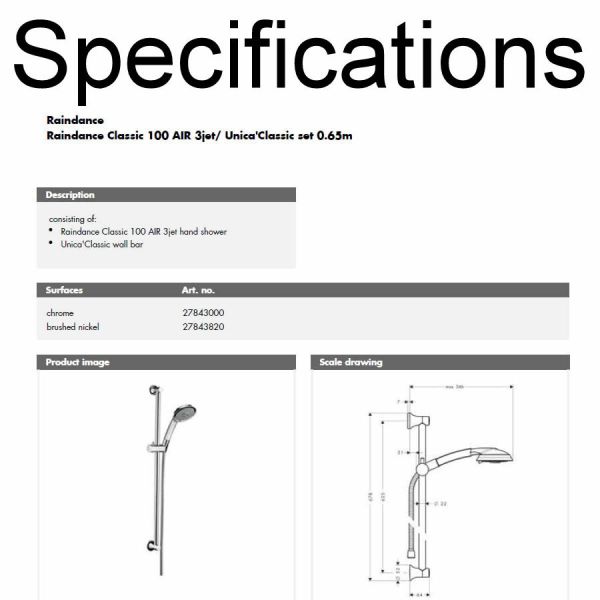 Hansgrohe Raindance Classic 100 Sürgülü Duş seti