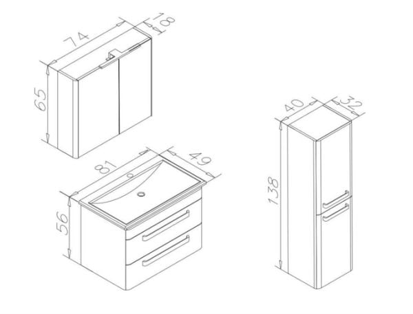Orka Rose 80 cm Parlak Kaşmir Banyo Dolabı