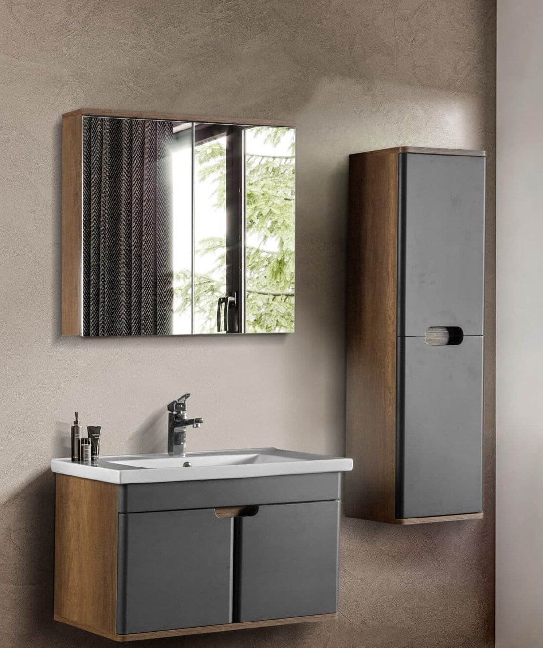 Bagnora Hera 80 cm Banyo Dolabı Antrasit Ahşap