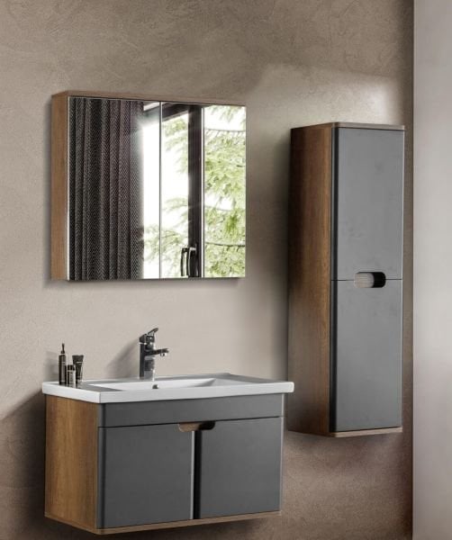 Bagnora Hera 80 cm Banyo Dolabı Antrasit Ahşap