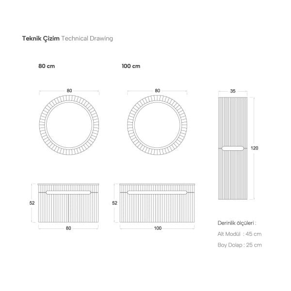 Shower Zara 100 cm Aytaşı Banyo Dolabı