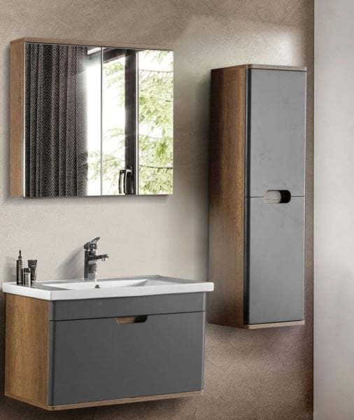 Bagnora Hera 60 cm Banyo Dolabı Antrasit Ahşap
