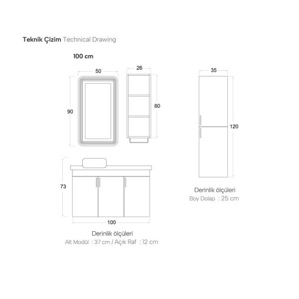 Shower  Özgün 100 cm Hazar-Sahra Banyo Dolabı