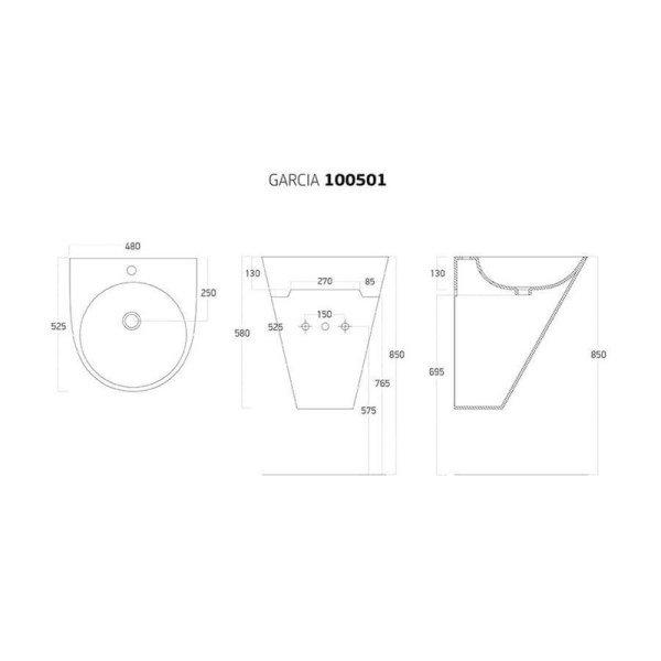 Lucco Garcia 48 cm Monoblok Lavabo, Parlak Siyah
