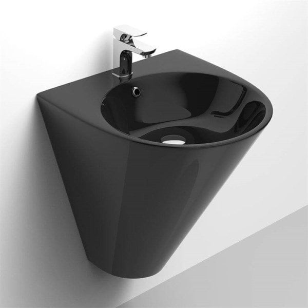 Lucco Garcia 48 cm Monoblok Lavabo, Parlak Siyah
