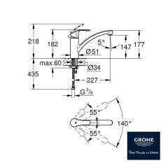 Grohe Eurosmart Eviye Bataryası Kısa Çıkış Ucu