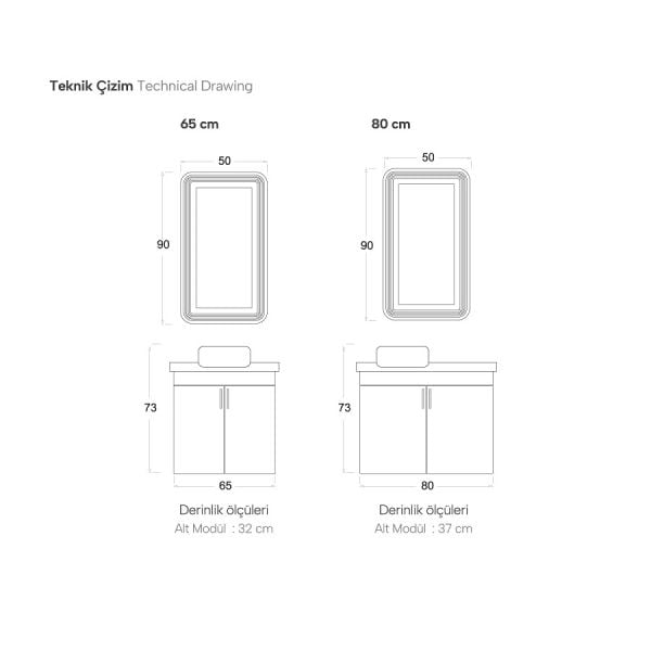 Shower  Özgün 80 cm Hazar-Antrasit Banyo Dolabı