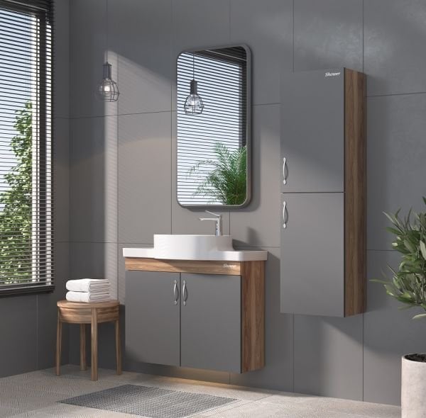 Shower  Özgün 80 cm Hazar-Antrasit Banyo Dolabı