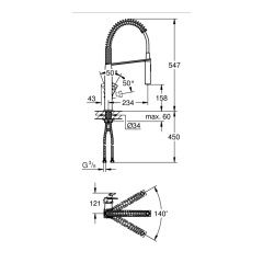 Grohe Eurocube Eviye Bataryası Spiralli Hortum