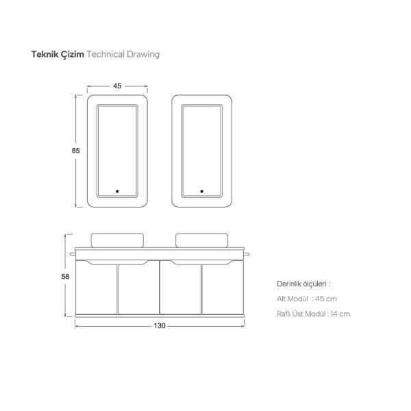 Shower  Edra 130 cm Antrasit-Legnano Banyo Dolabı