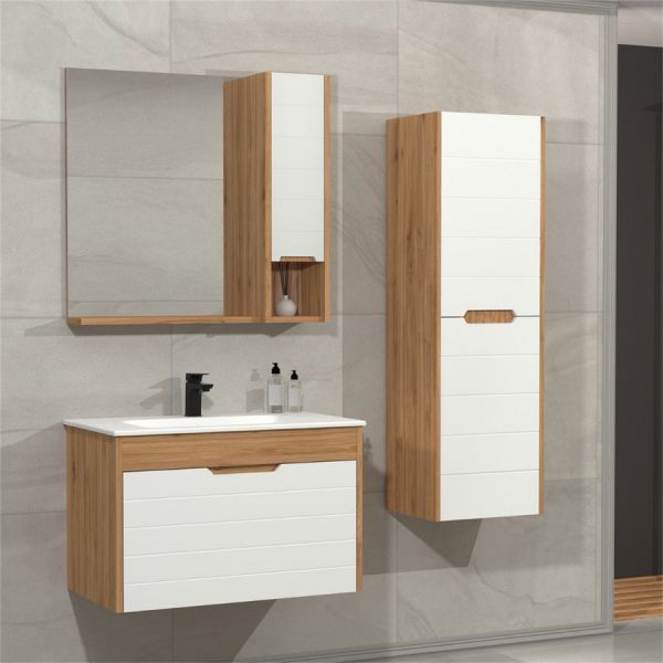 Aquanil Cento 85 cm  Banyo Dolabı Beyzade Beyaz Boy Dolaplı