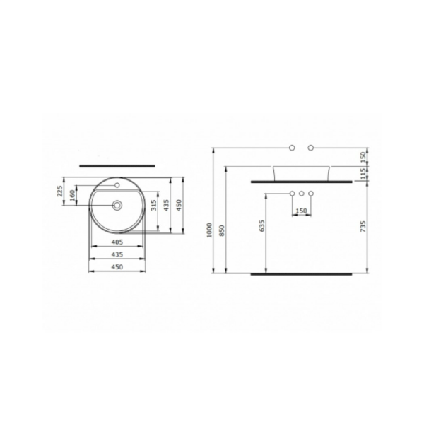BOCCHI Sottile Slim Line Yuvarlak Lavabo 45 cm, Mat Beton