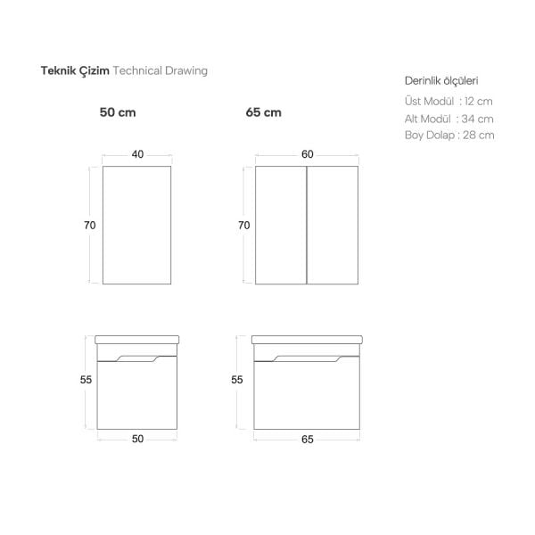 Shower Milano 50 cm Legnona-Antrasit Banyo Dolabı