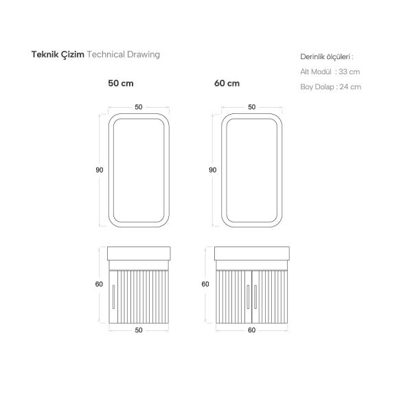 Shower Area 60 cm Antrasit Banyo Dolabı