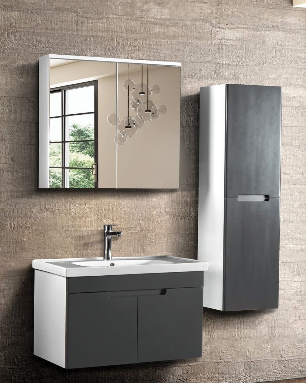 Bagnora Savana 80 cm Mdf Banyo Dolabı Antrasit Beyaz